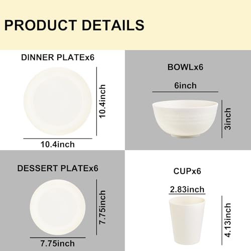 Beige Wheat Straw Dinnerware Set - 24 Pcs UnbreakableTABLEWARE Safe for Party