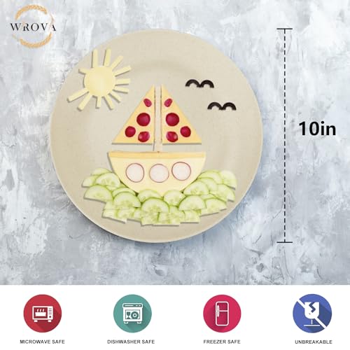 Durable 10-Inch Wheat Straw Dinner Plates Set of 8 - Reusable Lightweight Plates for Kitchen, Camping, Salad, Appetizer - Beige