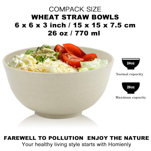 Homienly Beige Wheat Straw Bowls Set of 8, 26 OZ, Microwave & Dishwasher Safe