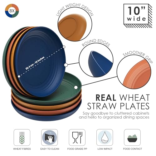 Wheat Straw 10 Inch Deep Plates - Set of 8 | Dishwasher & Microwave Safe | Unbreakable RV Dishes