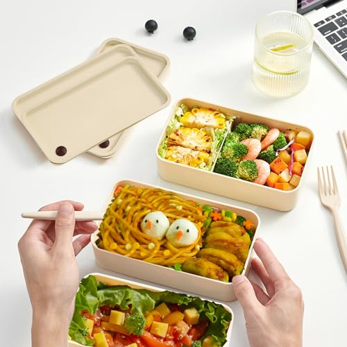 Large Grey Bento Box - 72 oz Portable Lunch Box with Dividers, Bag, Cups, Fork, Spoon