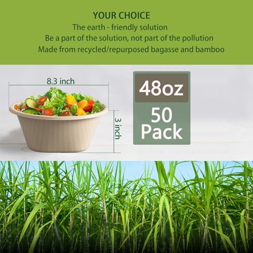 Heavy Duty Paper Salad Bowls - 50 Pack